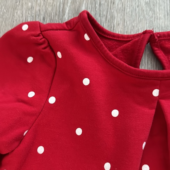 Nula Bug Red Long Sleeve White Polka Dot Dress with 2 Reindeer Pockets Size 5T - Picture 4 of 8
